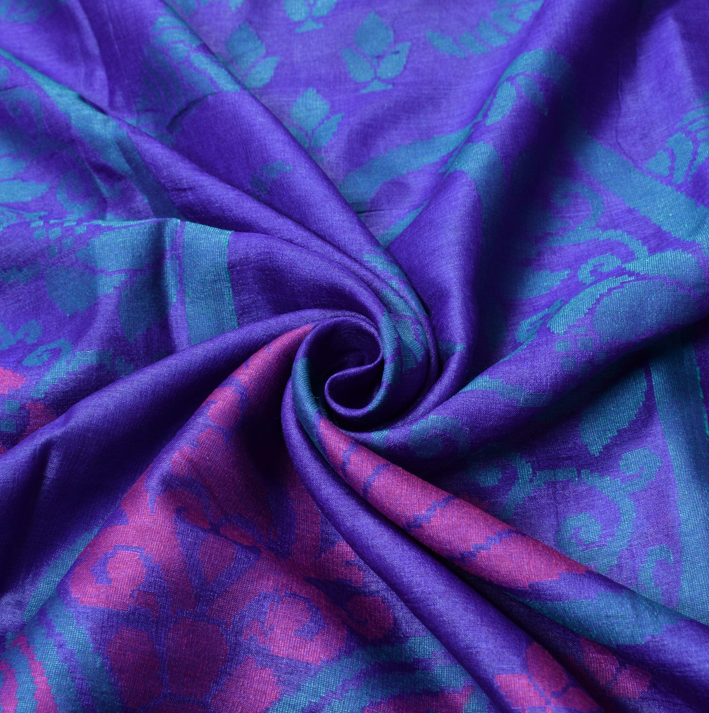 Sushila Vintage Purple Blue Saree Pure Tussar Silk Woven Paisley 5YD Sari Fabric