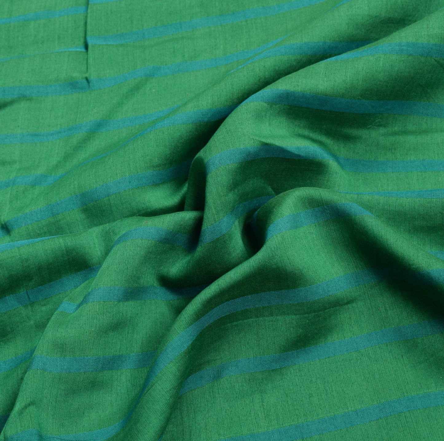 Sushila Vintage Green Saree Pure Cotton Silk Stripes Woven 6 Yard Sari Fabric