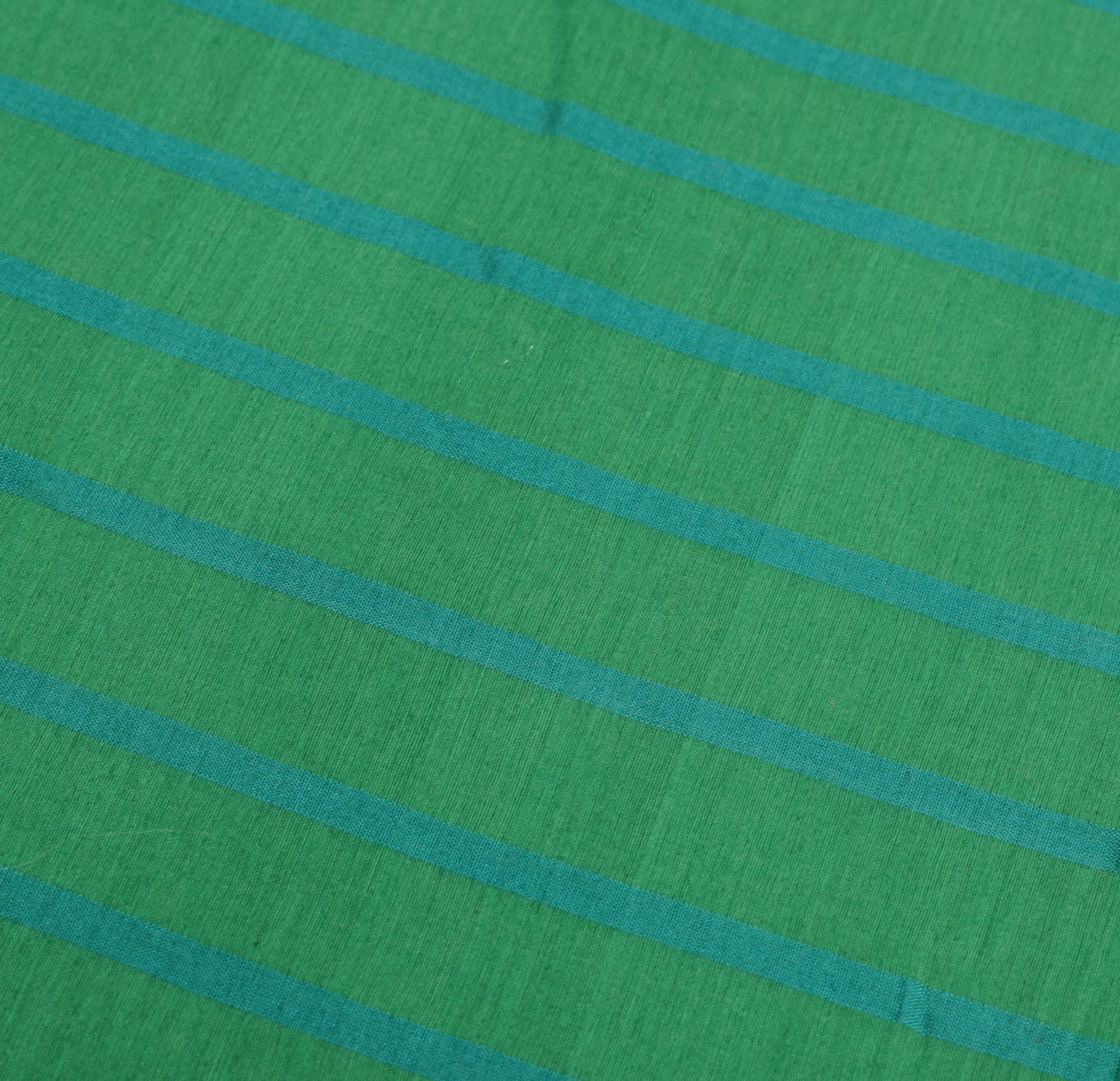 Sushila Vintage Green Saree Pure Cotton Silk Stripes Woven 6 Yard Sari Fabric