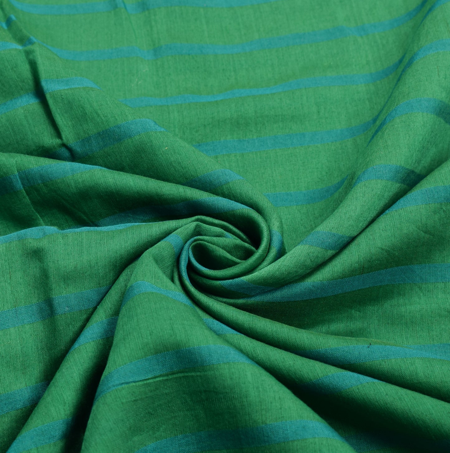 Sushila Vintage Green Saree Pure Cotton Silk Stripes Woven 6 Yard Sari Fabric