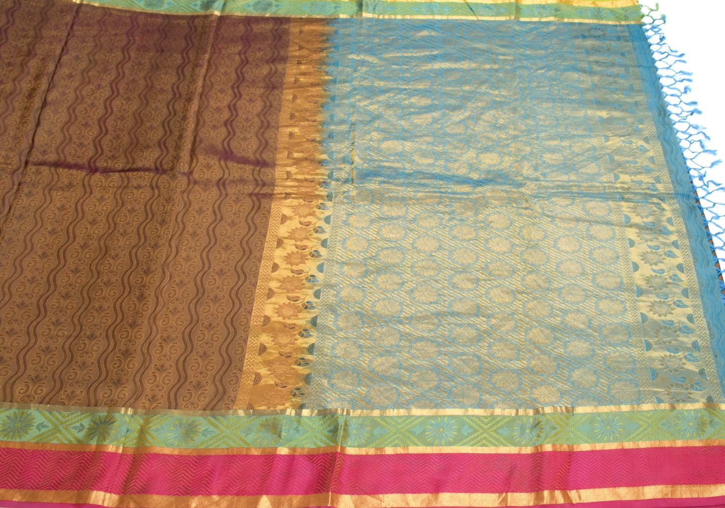 Sushila Vintage Pure Kanchipuram Silk Saree Pure Silk Purple Zari Sari Fabric