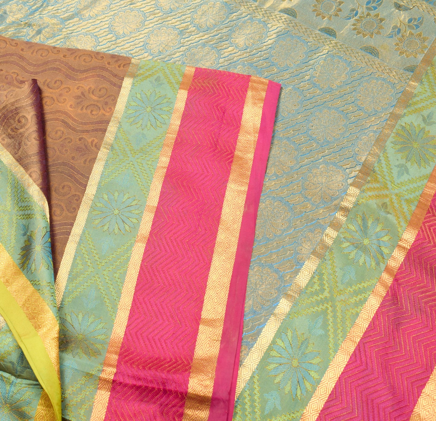 Sushila Vintage Pure Kanchipuram Silk Saree Pure Silk Purple Zari Sari Fabric