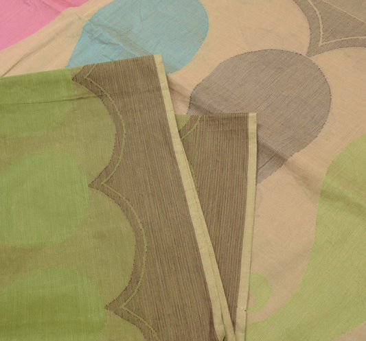 Sushila Vintage Leaves Hand Woven Saree Pure Cotton Green 5YD Sari Craft Fabric