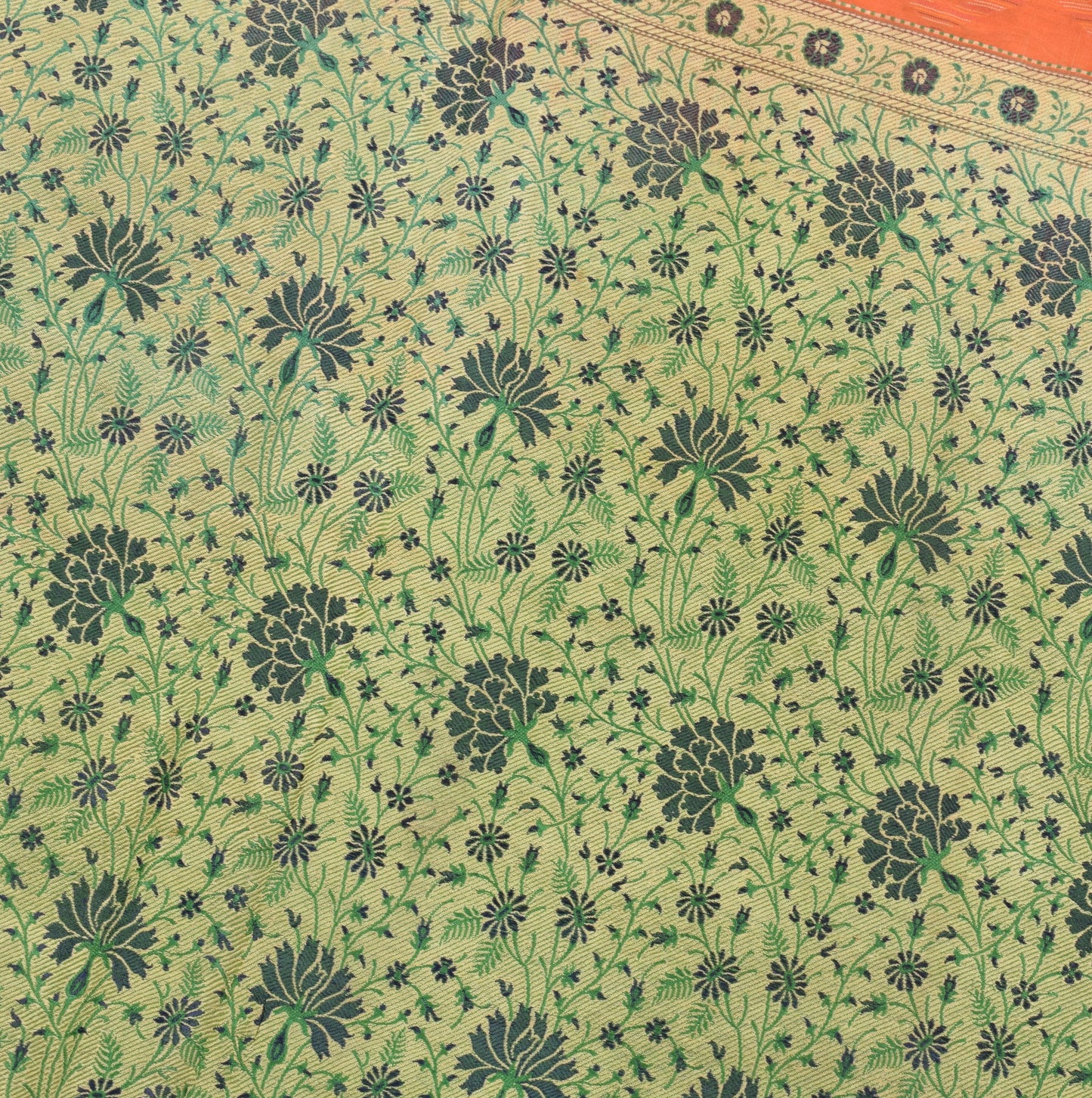 Sushila Vintage Pure Handloom Silk Saree Orange Paisley Woven Sari Craft Fabric