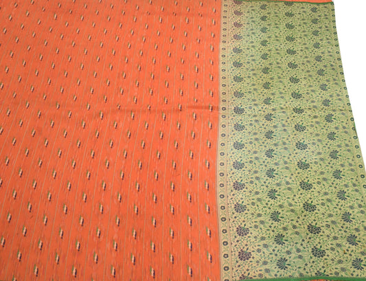 Sushila Vintage Pure Handloom Silk Saree Orange Paisley Woven Sari Craft Fabric