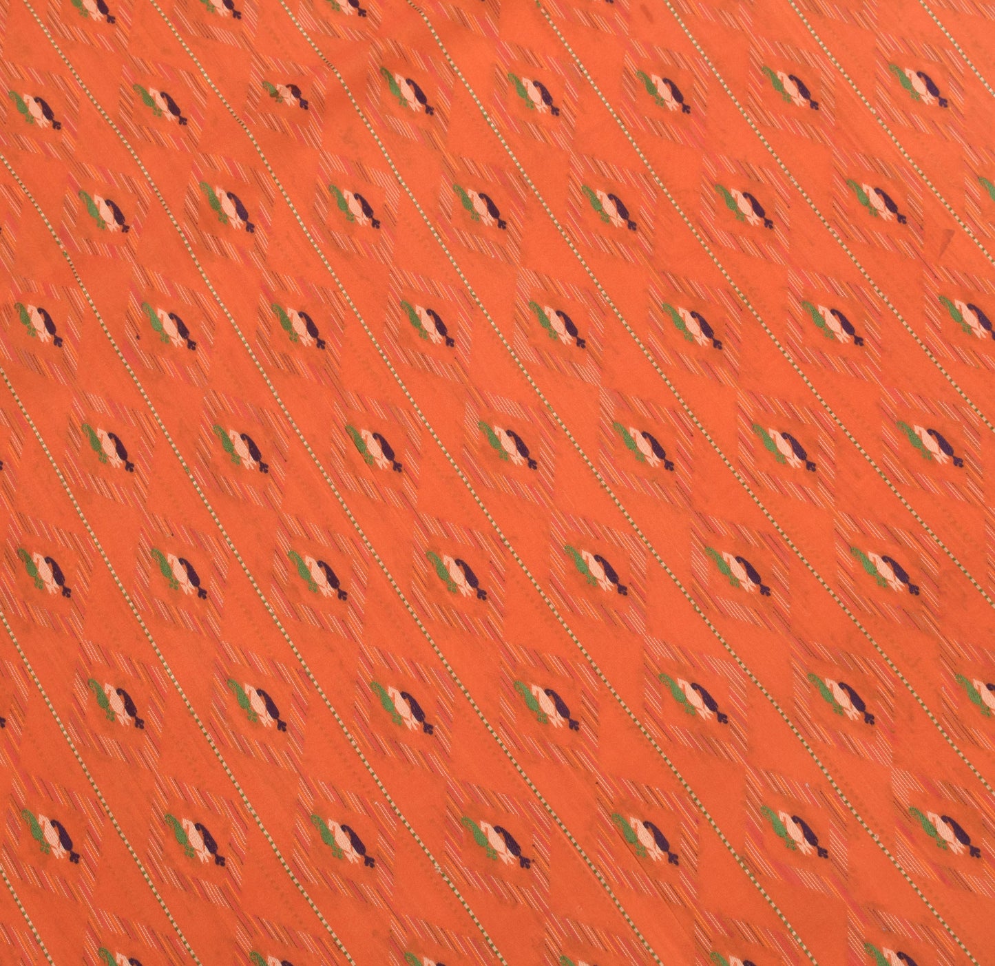 Sushila Vintage Pure Handloom Silk Saree Orange Paisley Woven Sari Craft Fabric
