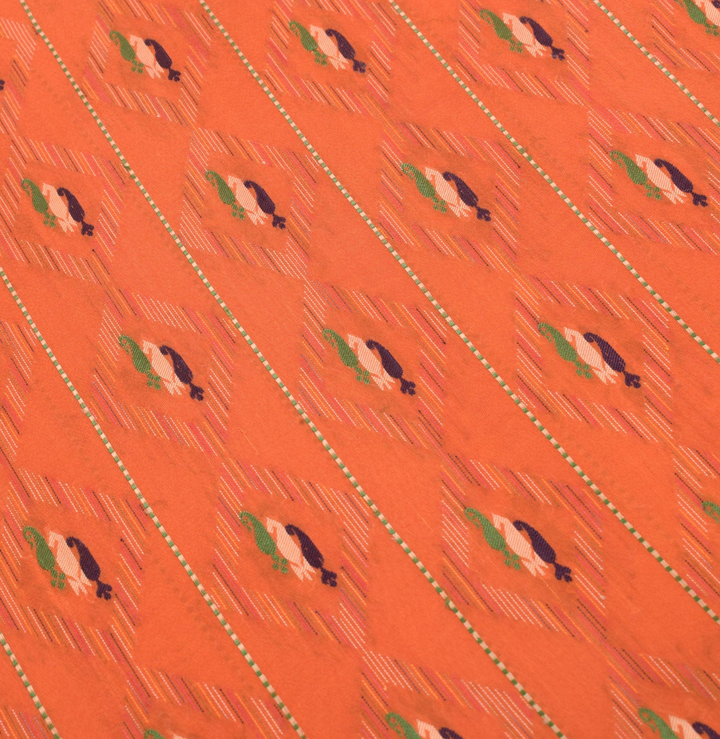 Sushila Vintage Pure Handloom Silk Saree Orange Paisley Woven Sari Craft Fabric