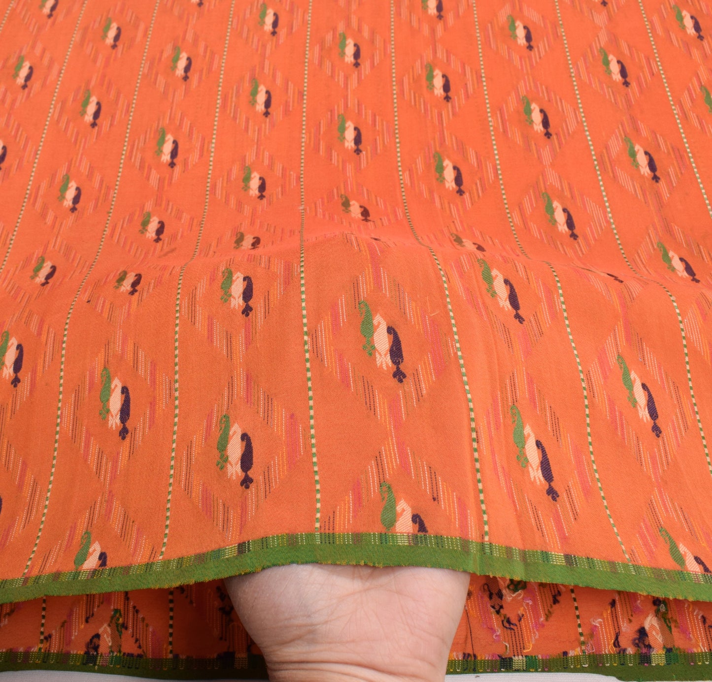 Sushila Vintage Pure Handloom Silk Saree Orange Paisley Woven Sari Craft Fabric