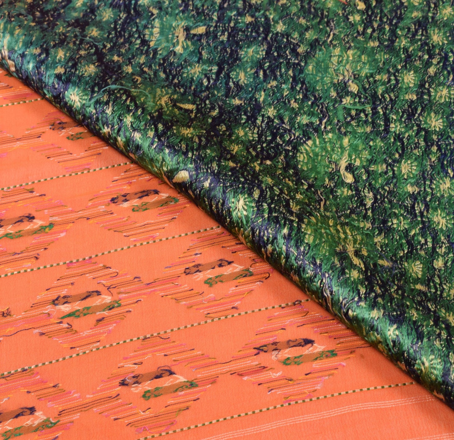 Sushila Vintage Pure Handloom Silk Saree Orange Paisley Woven Sari Craft Fabric
