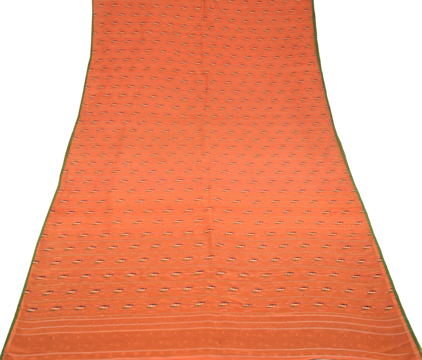Sushila Vintage Pure Handloom Silk Saree Orange Paisley Woven Sari Craft Fabric