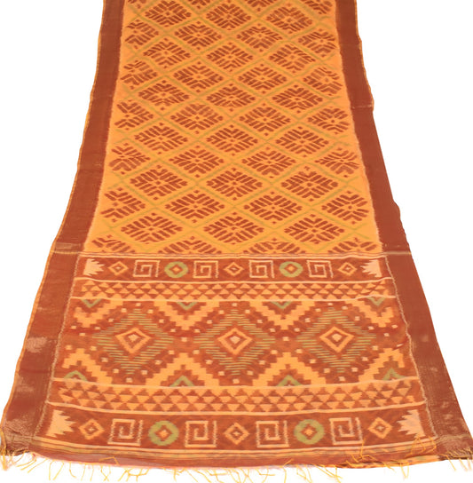 Sushila Vintage Pochampally Ikat Saree Art Cotton Silk Hand Woven Orange Sari