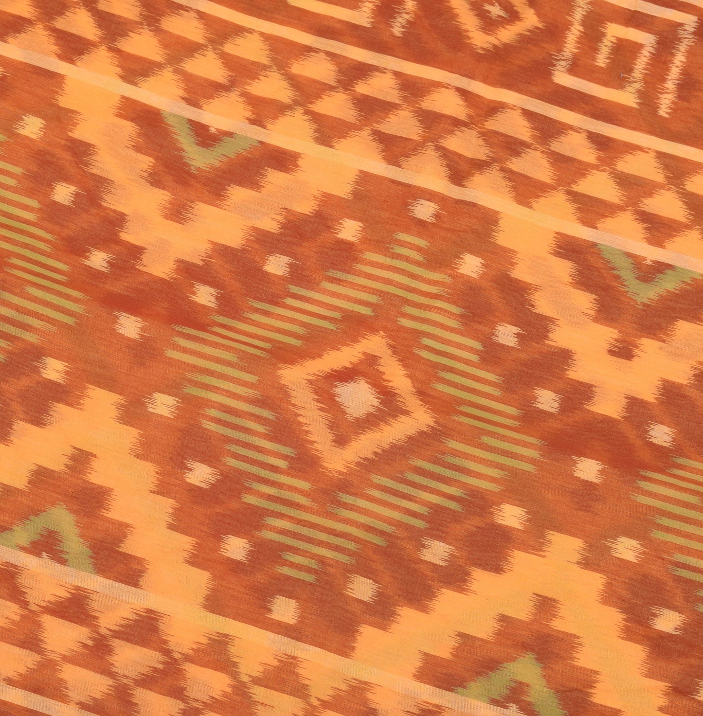 Sushila Vintage Pochampally Ikat Saree Art Cotton Silk Hand Woven Orange Sari