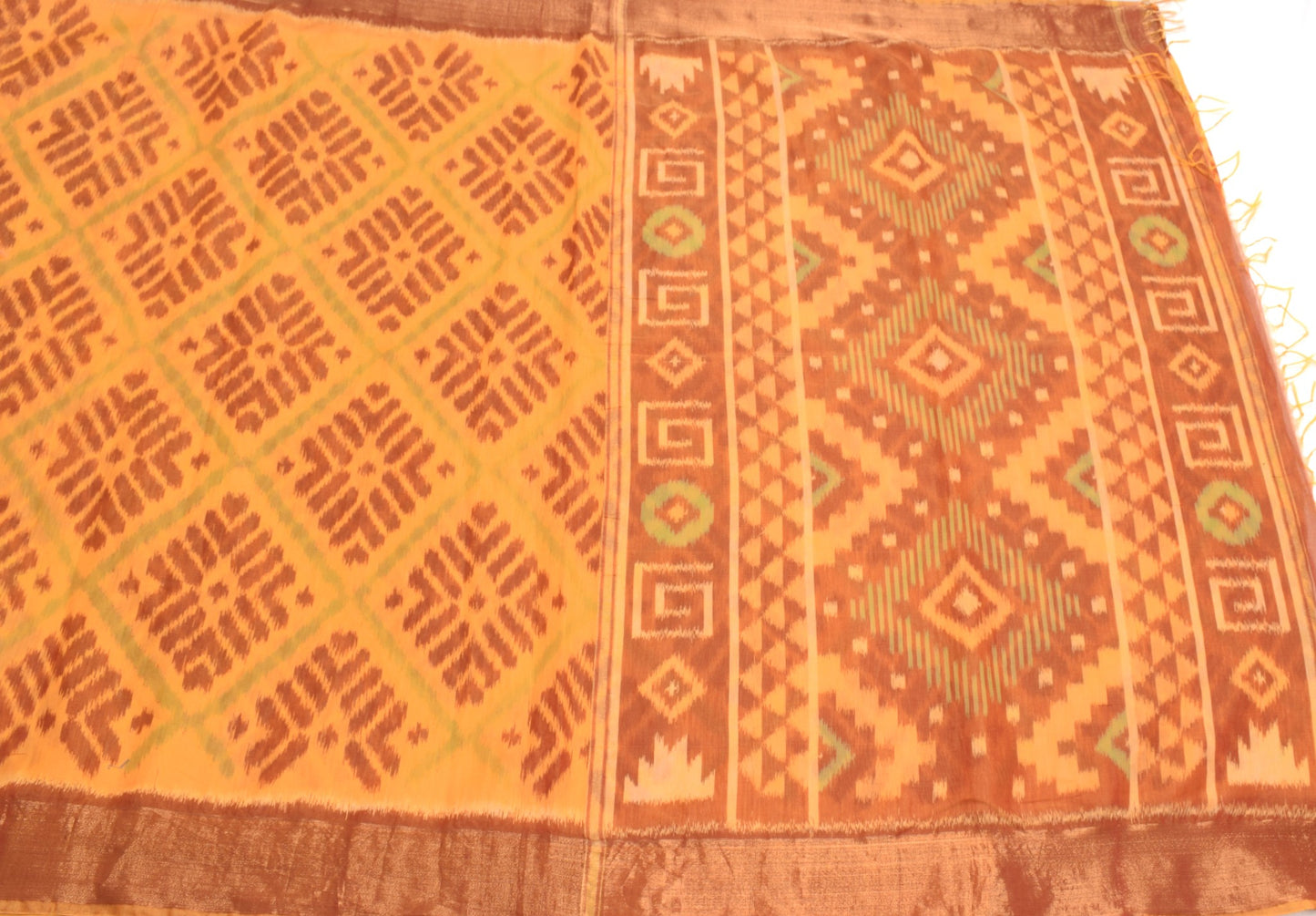 Sushila Vintage Pochampally Ikat Saree Art Cotton Silk Hand Woven Orange Sari