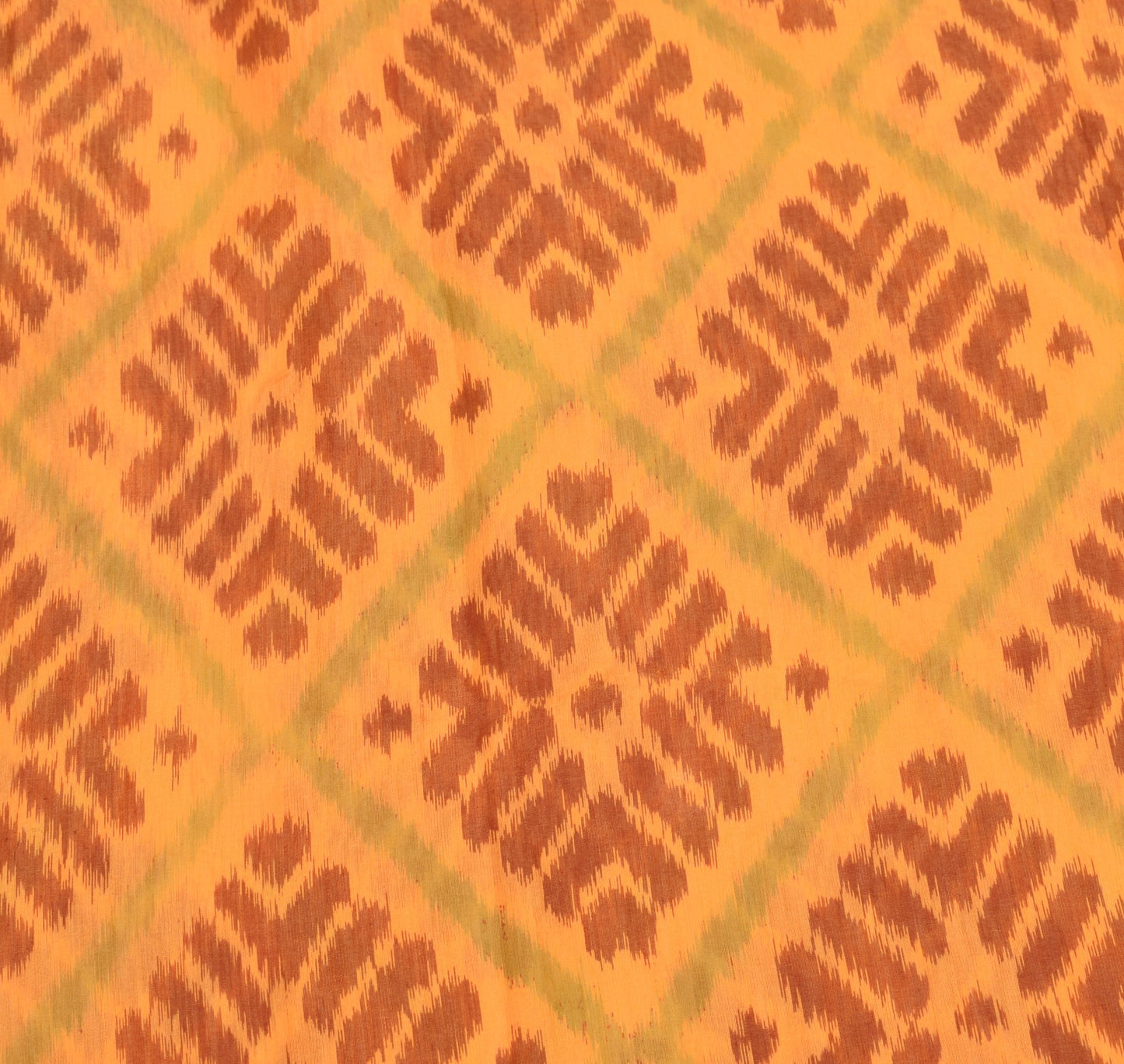 Sushila Vintage Pochampally Ikat Saree Art Cotton Silk Hand Woven Orange Sari