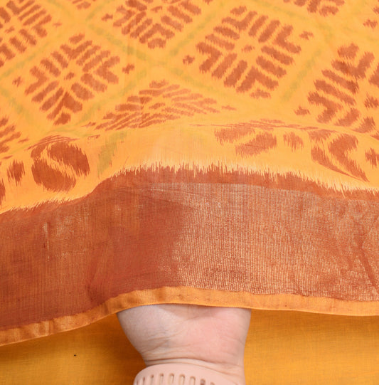 Sushila Vintage Pochampally Ikat Saree Art Cotton Silk Hand Woven Orange Sari