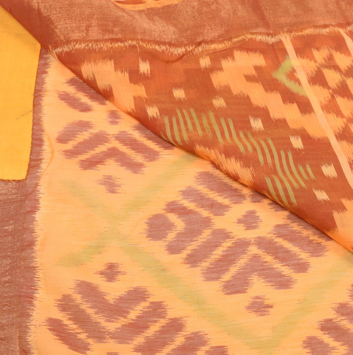 Sushila Vintage Pochampally Ikat Saree Art Cotton Silk Hand Woven Orange Sari