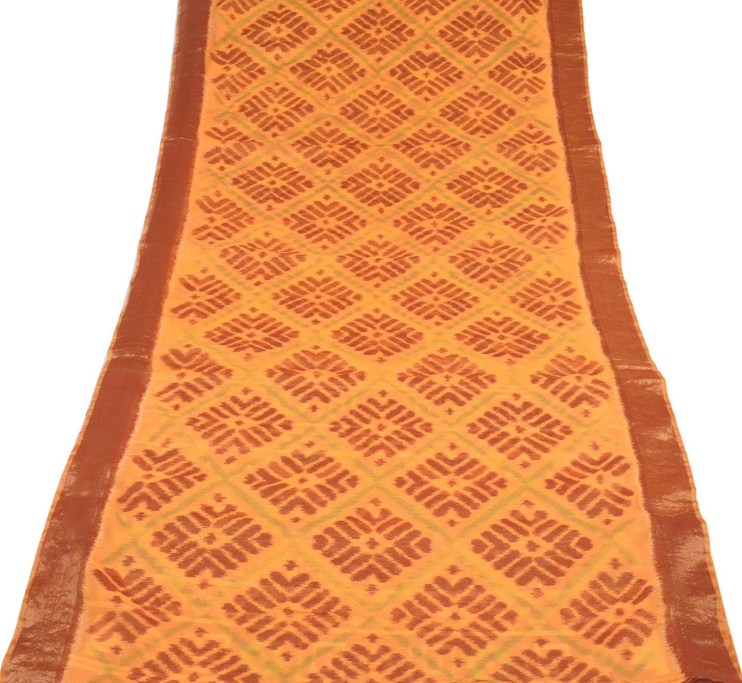 Sushila Vintage Pochampally Ikat Saree Art Cotton Silk Hand Woven Orange Sari