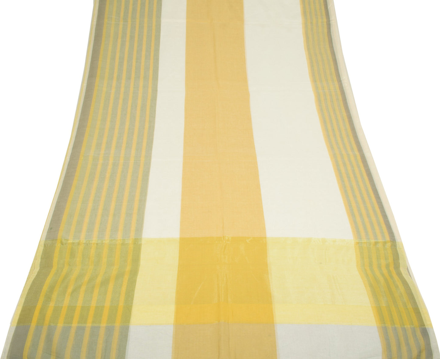 Sushila Vintage White Handloom Saree Pure Cotton Stripes Woven 7Yard Sari Fabric