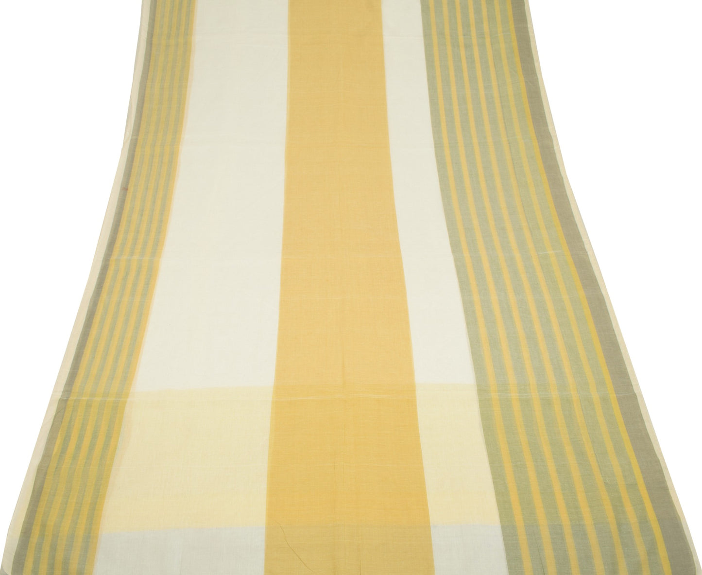 Sushila Vintage White Handloom Saree Pure Cotton Stripes Woven 7Yard Sari Fabric