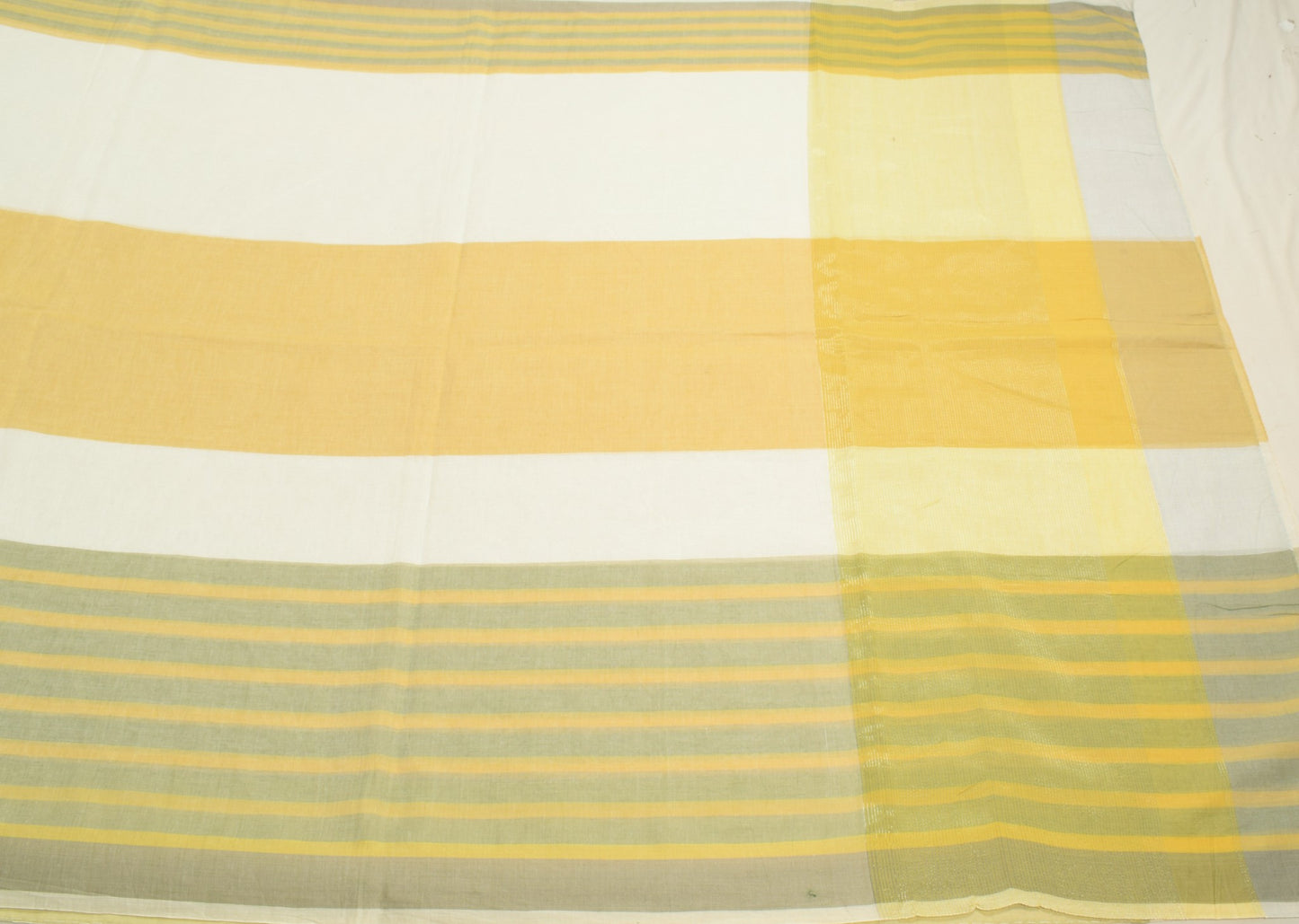 Sushila Vintage White Handloom Saree Pure Cotton Stripes Woven 7Yard Sari Fabric