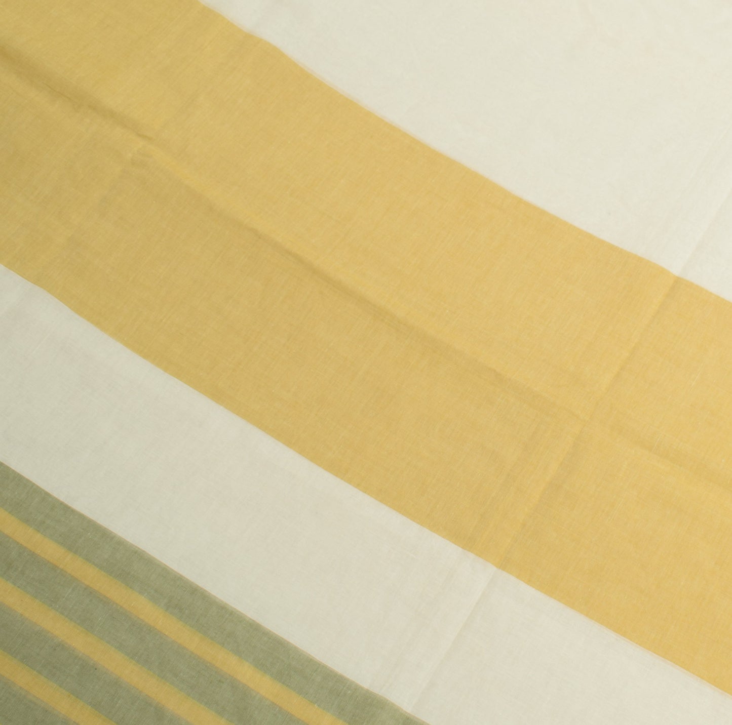 Sushila Vintage White Handloom Saree Pure Cotton Stripes Woven 7Yard Sari Fabric