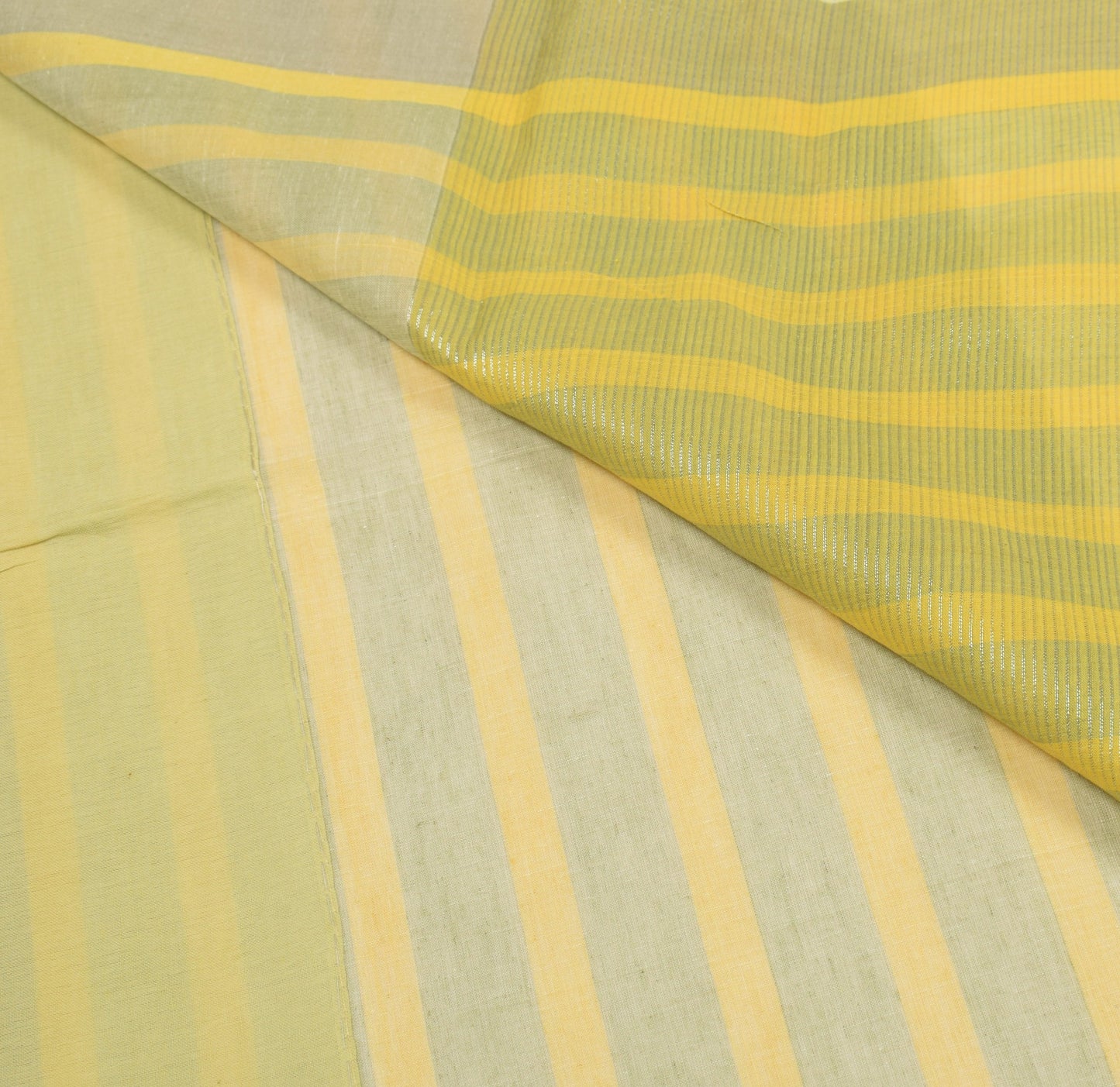Sushila Vintage White Handloom Saree Pure Cotton Stripes Woven 7Yard Sari Fabric