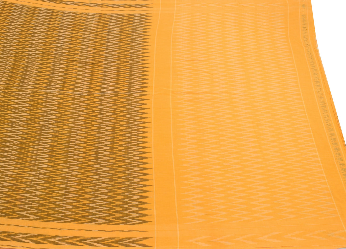 Sushila Vintage Pochampally Handloom Ikat Saree Pure Cotton Sari Yellow Fabric