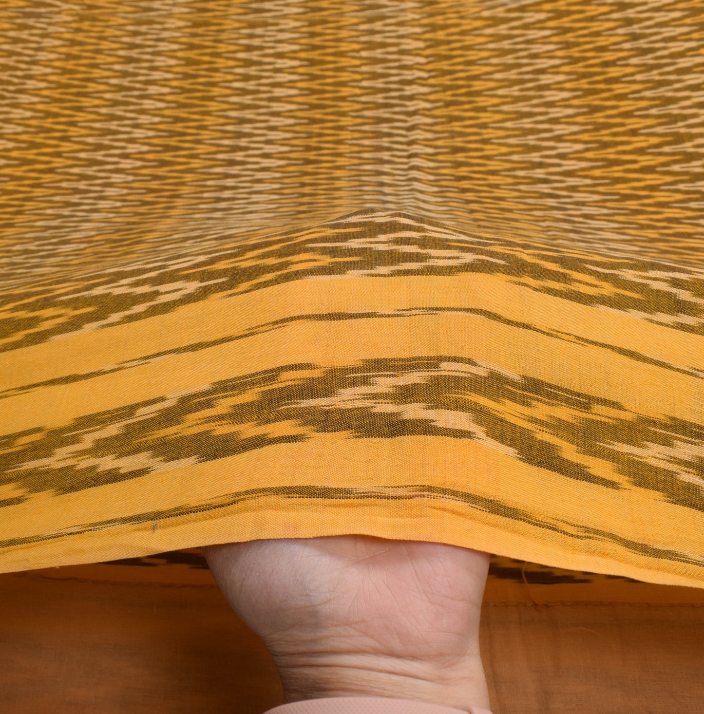 Sushila Vintage Pochampally Handloom Ikat Saree Pure Cotton Sari Yellow Fabric
