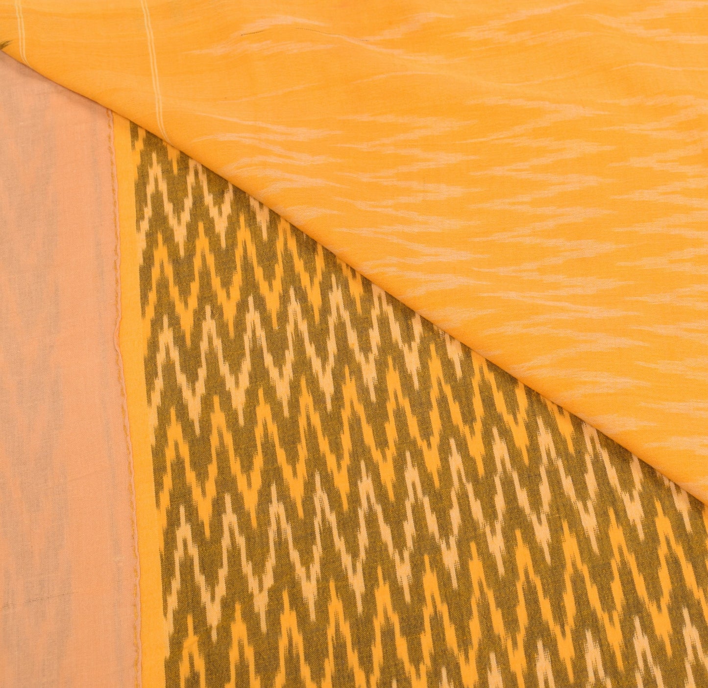 Sushila Vintage Pochampally Handloom Ikat Saree Pure Cotton Sari Yellow Fabric