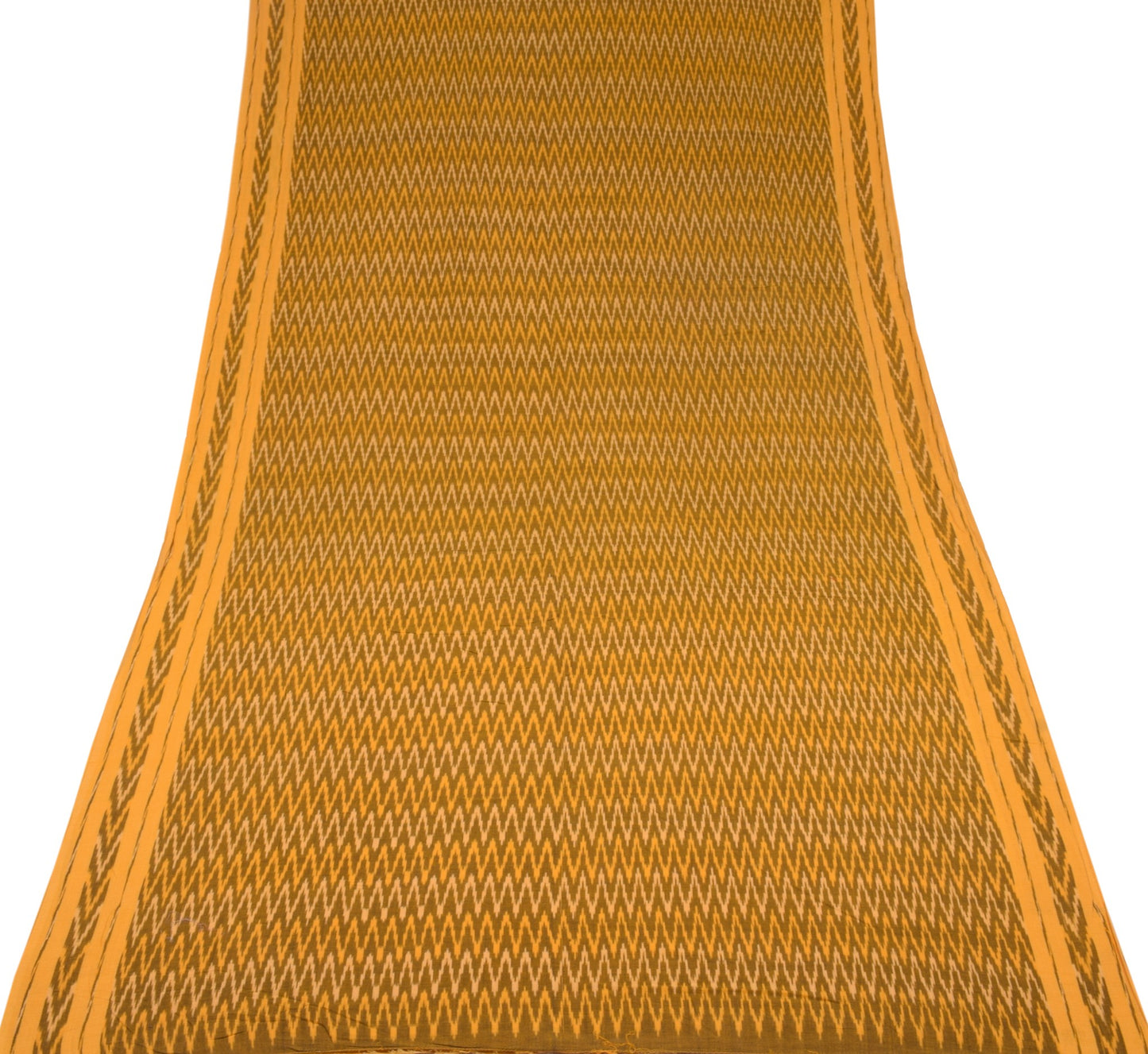 Sushila Vintage Pochampally Handloom Ikat Saree Pure Cotton Sari Yellow Fabric