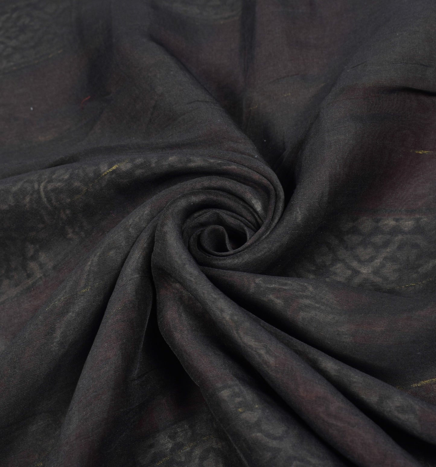 Sushila Vintage Black Saree Pure Cotton Silk Hand Block Printed 5YD Sari Fabric