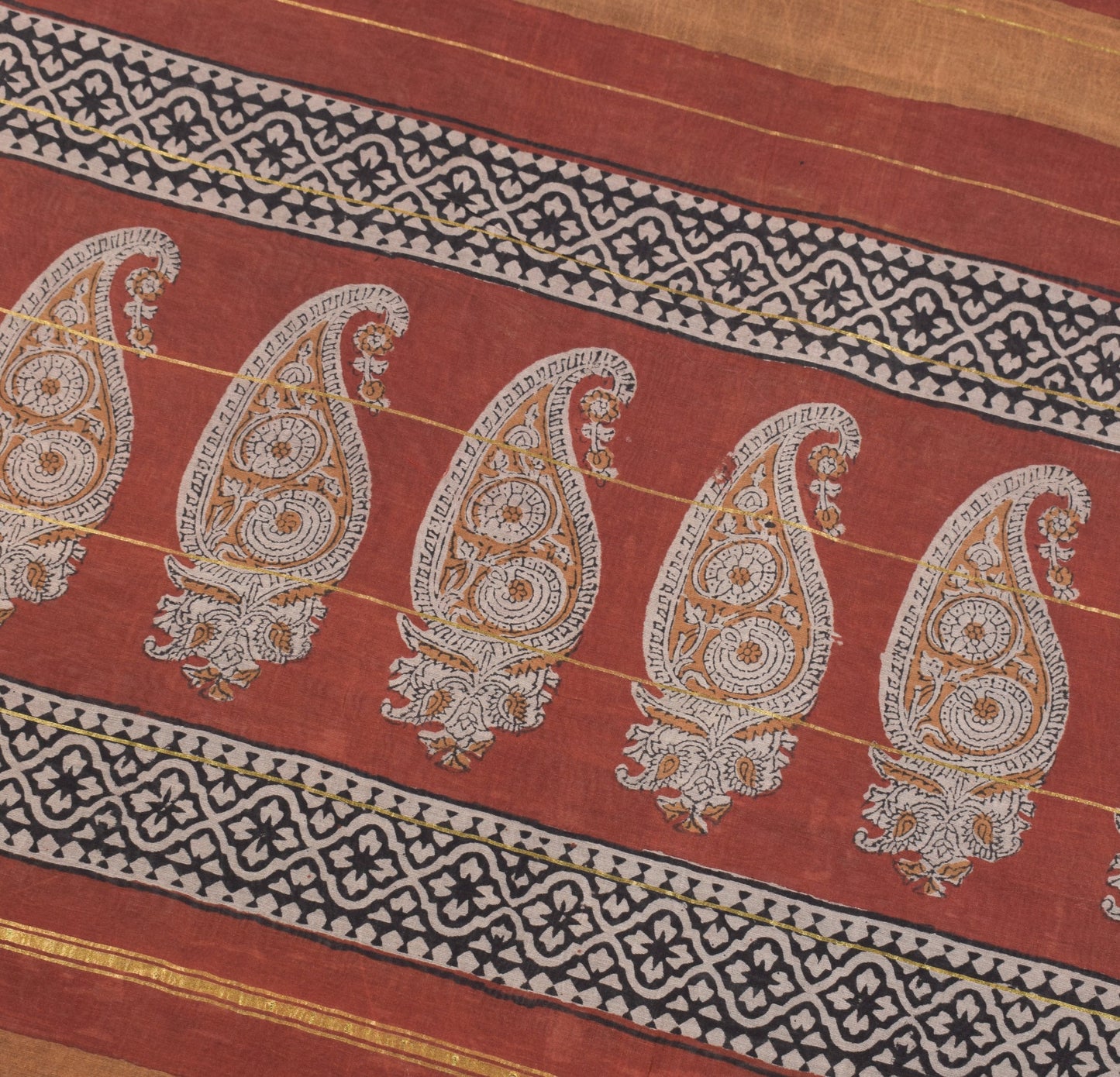 Sushila Vintage Black Saree Pure Cotton Silk Hand Block Printed 5YD Sari Fabric