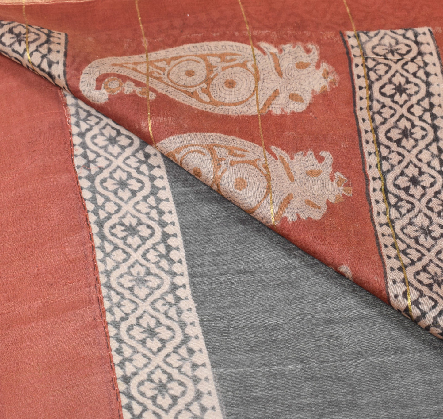 Sushila Vintage Black Saree Pure Cotton Silk Hand Block Printed 5YD Sari Fabric