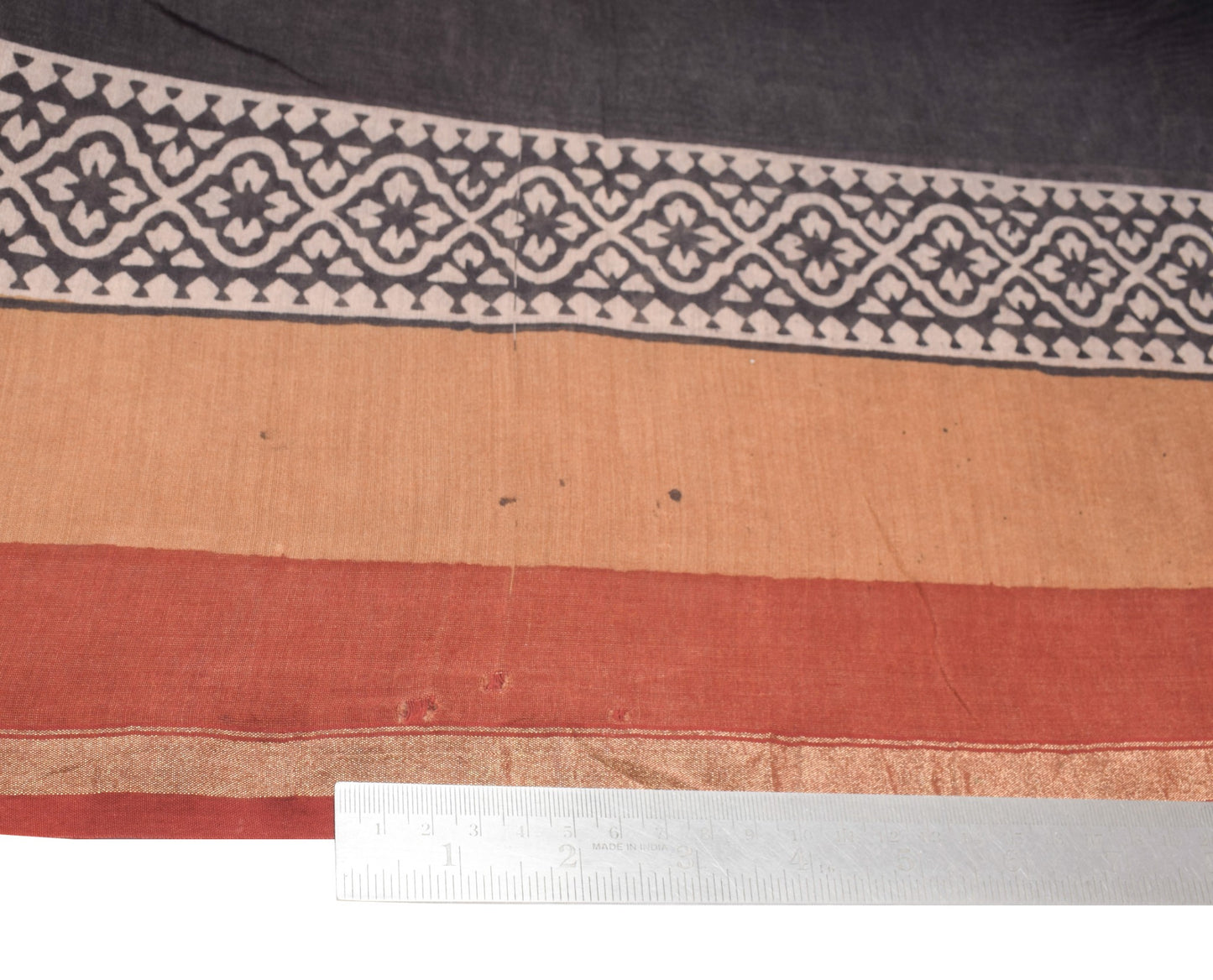 Sushila Vintage Black Saree Pure Cotton Silk Hand Block Printed 5YD Sari Fabric