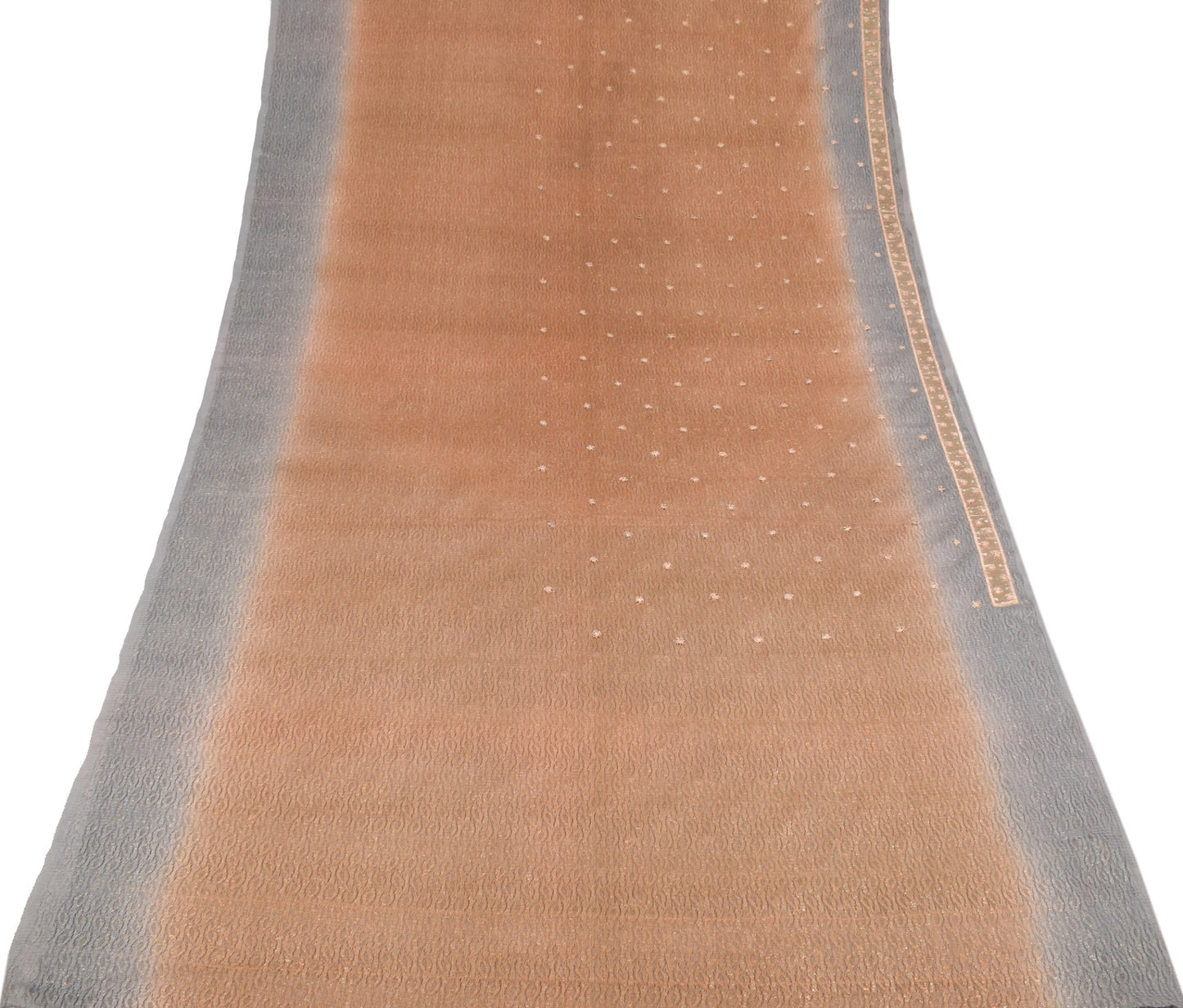 Sushila Vintage Brown HEAVY Saree Gray Zardozi Work Border Pallu Net Sari Fabric