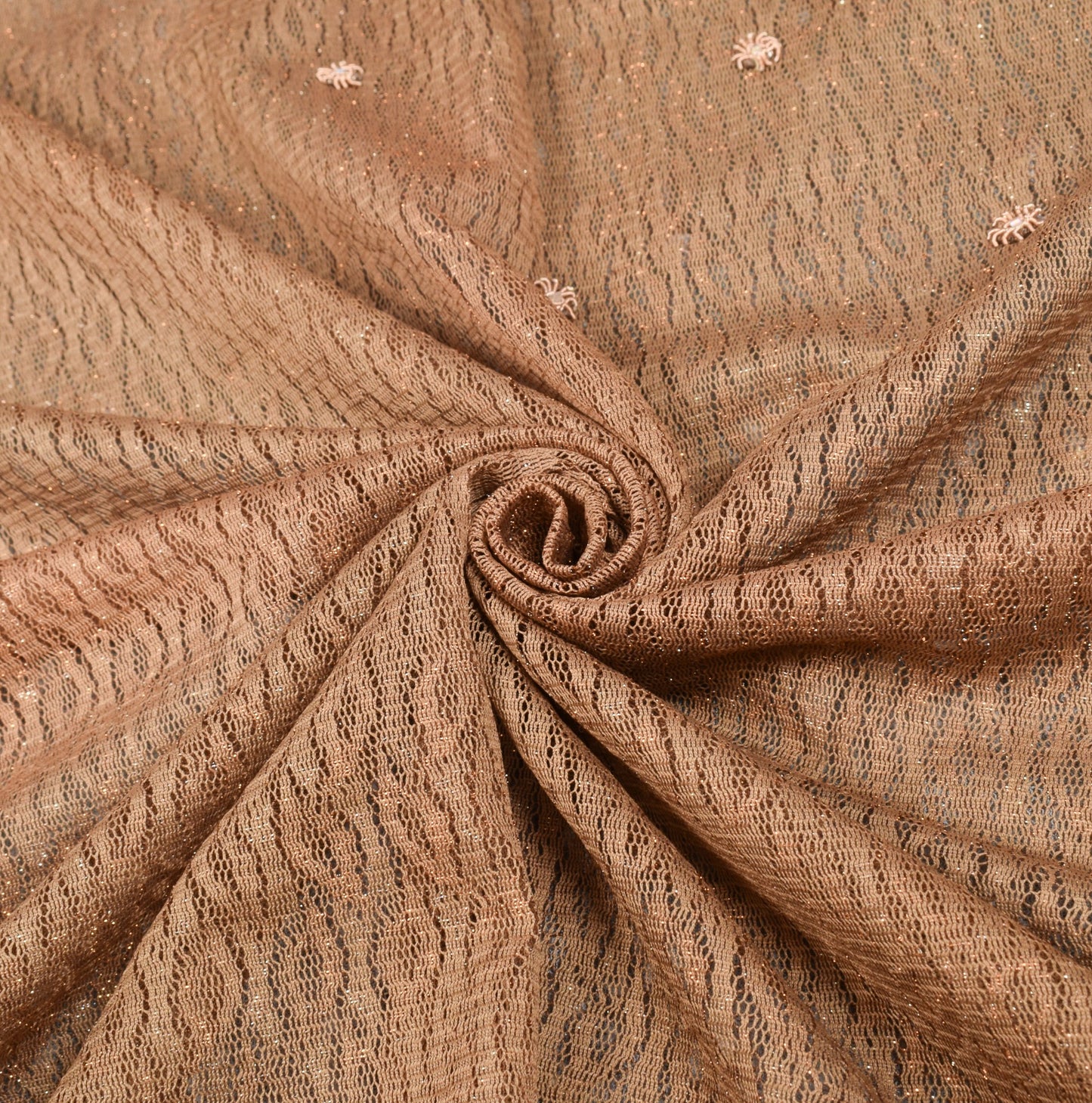 Sushila Vintage Brown HEAVY Saree Gray Zardozi Work Border Pallu Net Sari Fabric