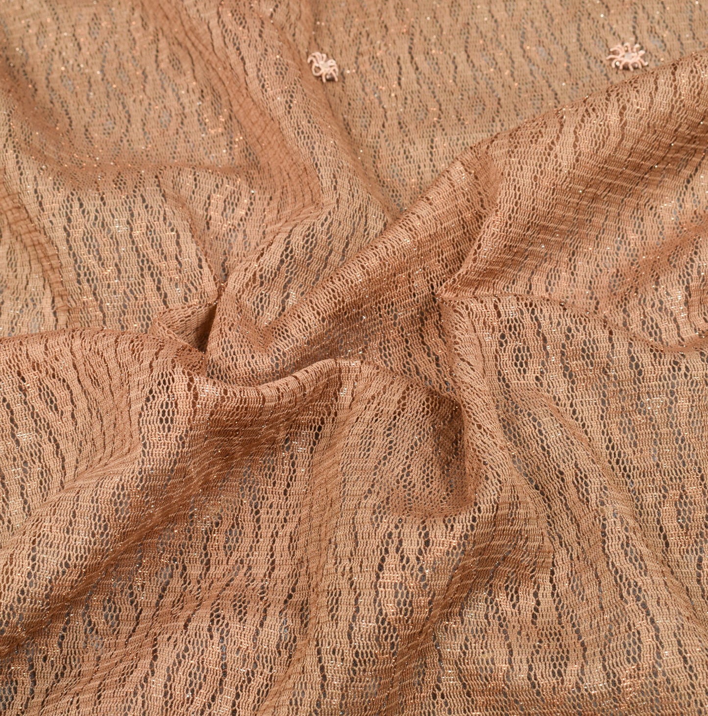 Sushila Vintage Brown HEAVY Saree Gray Zardozi Work Border Pallu Net Sari Fabric
