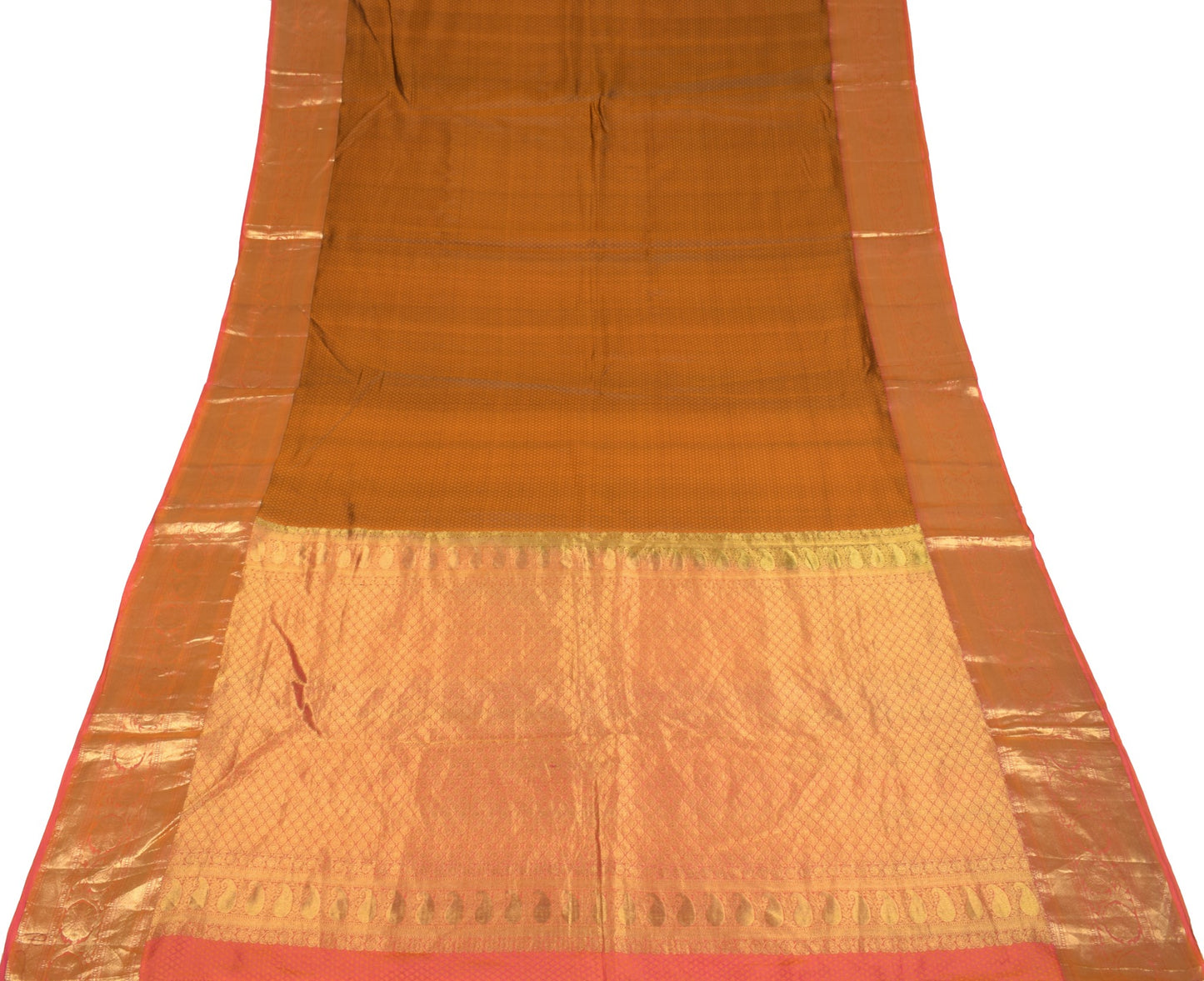 Sushila Vintage Rust HEAVY Saree Pure Kanchipuram Silk Zari Woven 5YD Soft Sari
