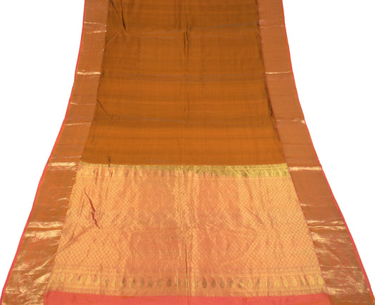 Sushila Vintage Rust HEAVY Saree Pure Kanchipuram Silk Zari Woven 5YD Soft Sari