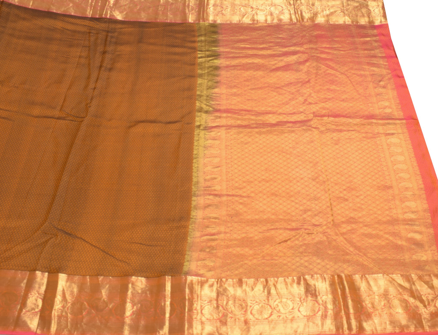 Sushila Vintage Rust HEAVY Saree Pure Kanchipuram Silk Zari Woven 5YD Soft Sari