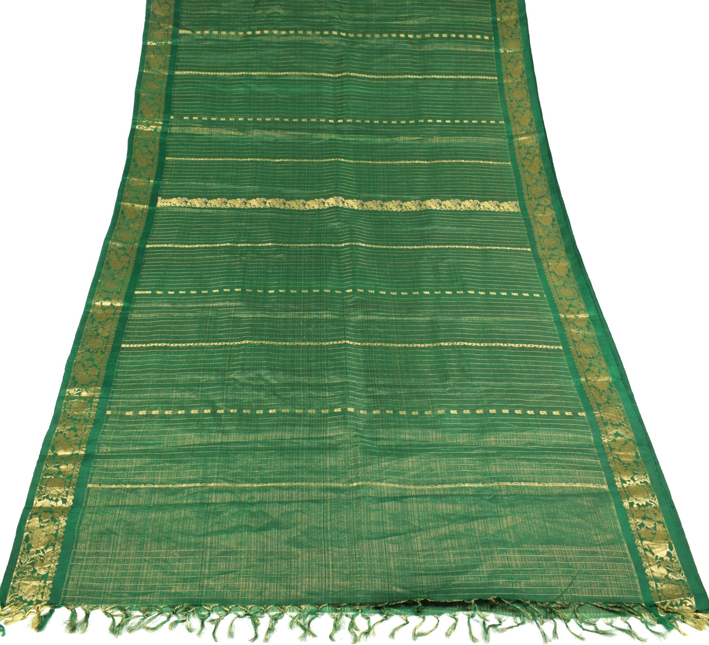 Sushila Vintage Green Pure Tissue Saree Kanjivaram Zari Brocade HEAVY Sari Fabric