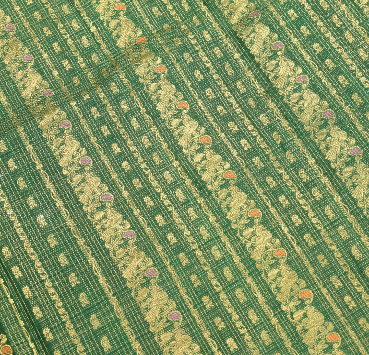 Sushila Vintage Green Pure Tissue Saree Kanjivaram Zari Brocade HEAVY Sari Fabric