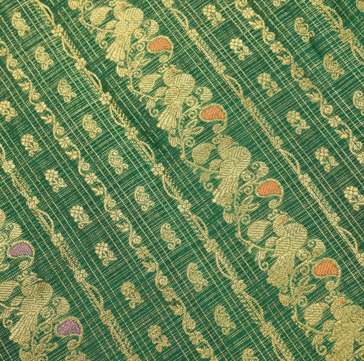 Sushila Vintage Green Pure Tissue Saree Kanjivaram Zari Brocade HEAVY Sari Fabric