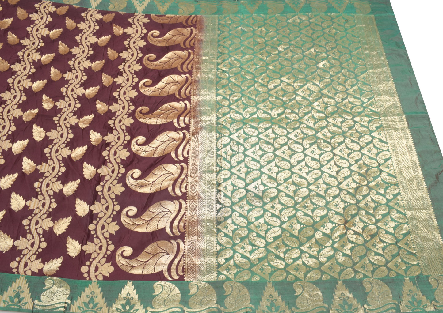 Sushila Vintage Banarasi Brocade Saree Pure Silk Maroon Paisley HEAVY Craft Sari