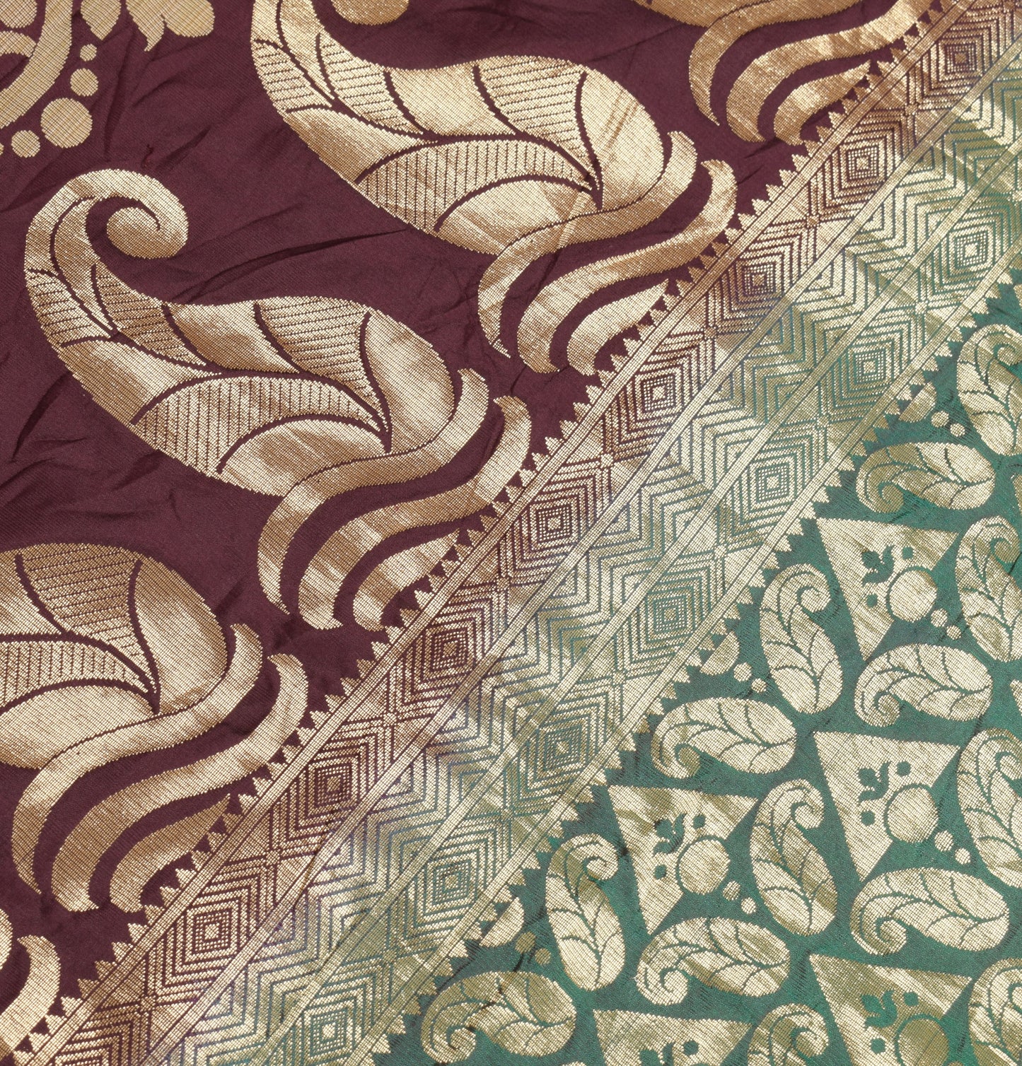 Sushila Vintage Banarasi Brocade Saree Pure Silk Maroon Paisley HEAVY Craft Sari