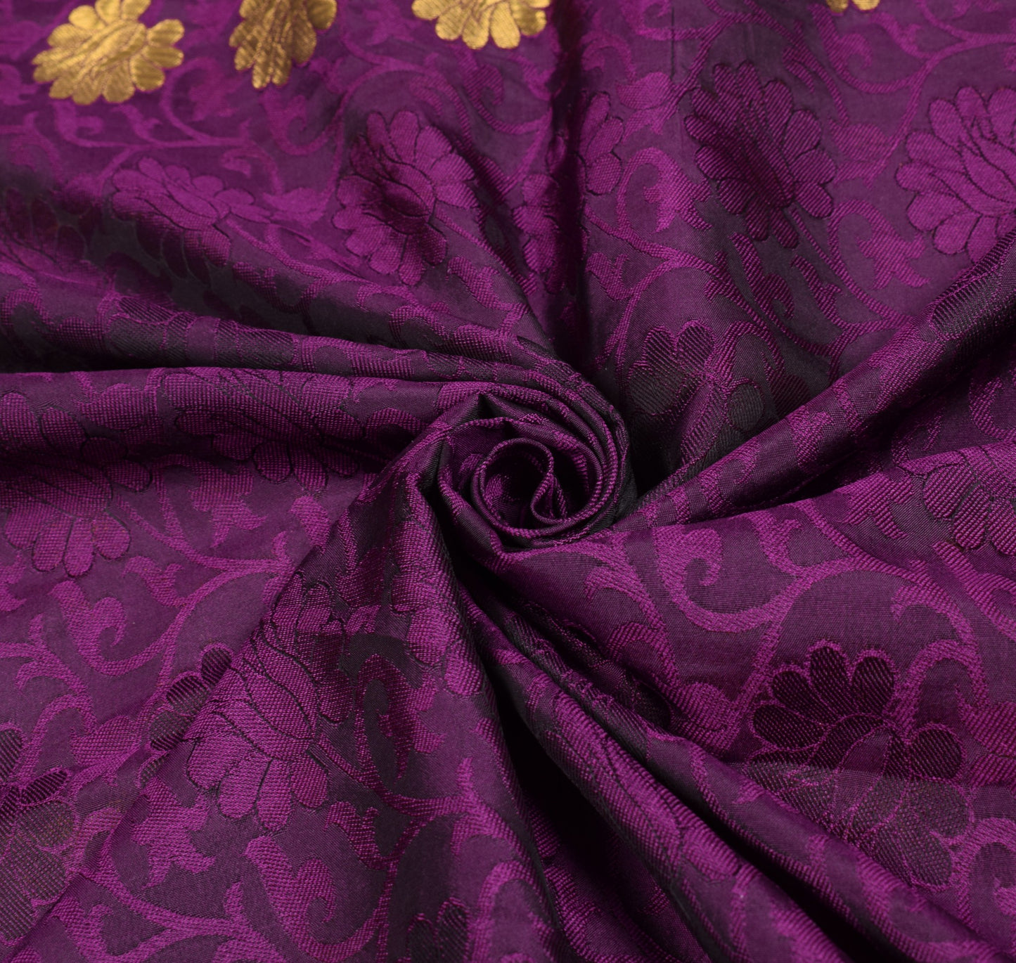 Sushila Vintage Purple Gold Jacquard Banarasi or Kanjivaram Art Silk Sari Fabric