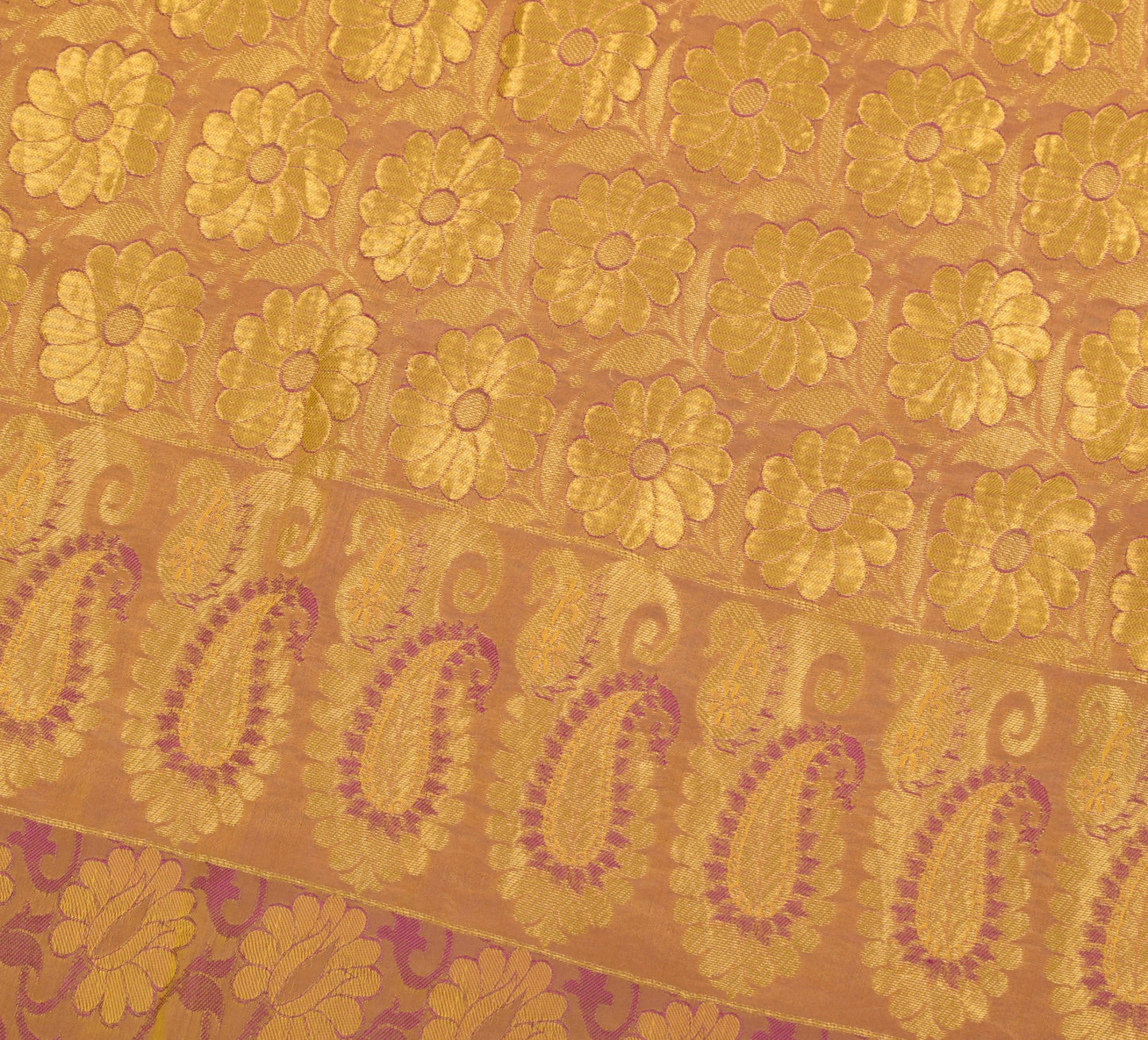 Sushila Vintage Purple Gold Jacquard Banarasi or Kanjivaram Art Silk Sari Fabric