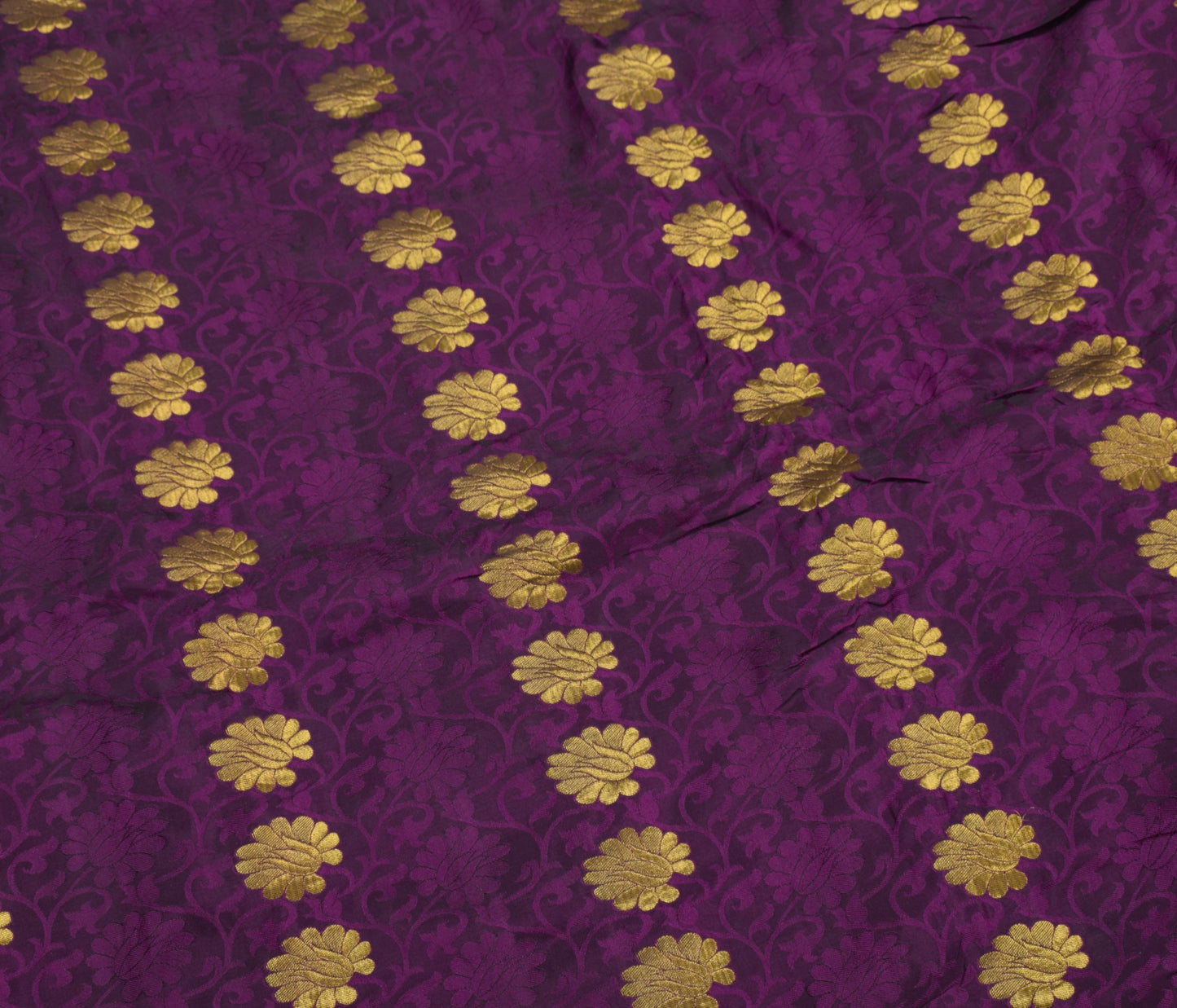 Sushila Vintage Purple Gold Jacquard Banarasi or Kanjivaram Art Silk Sari Fabric
