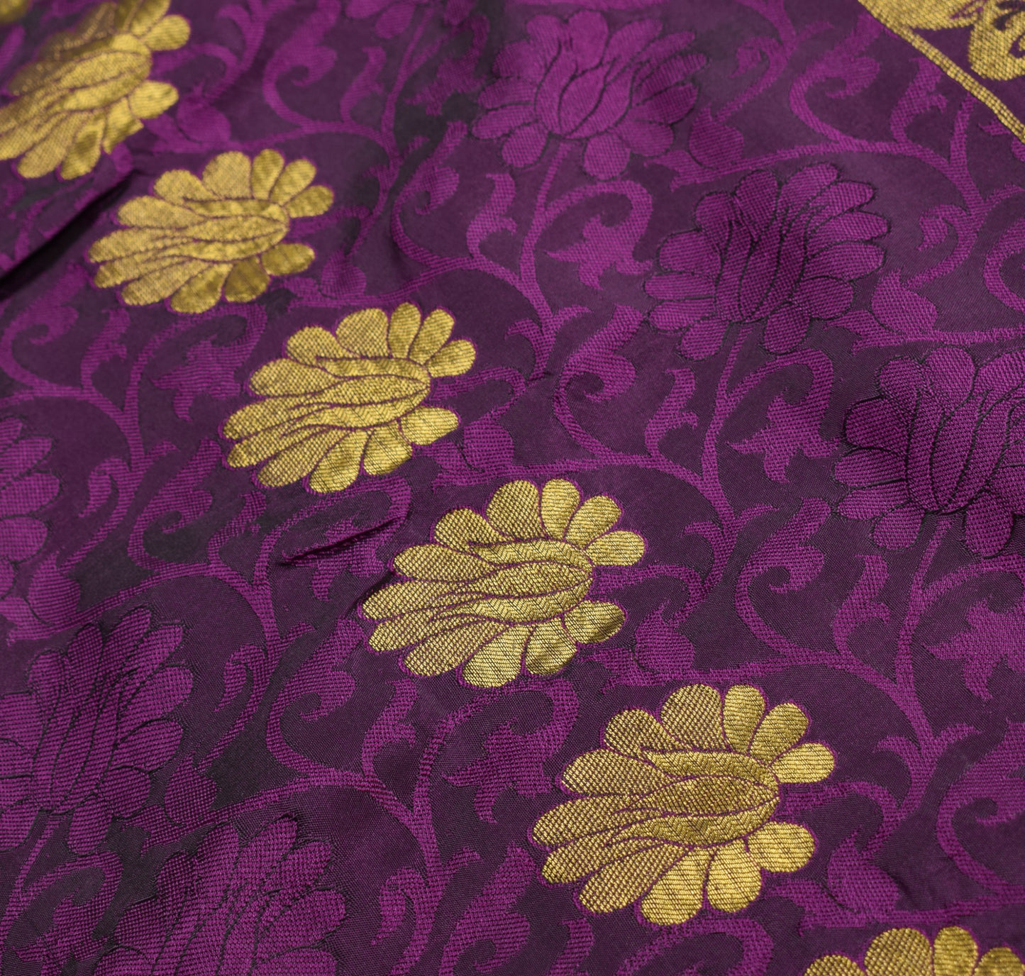 Sushila Vintage Purple Gold Jacquard Banarasi or Kanjivaram Art Silk Sari Fabric
