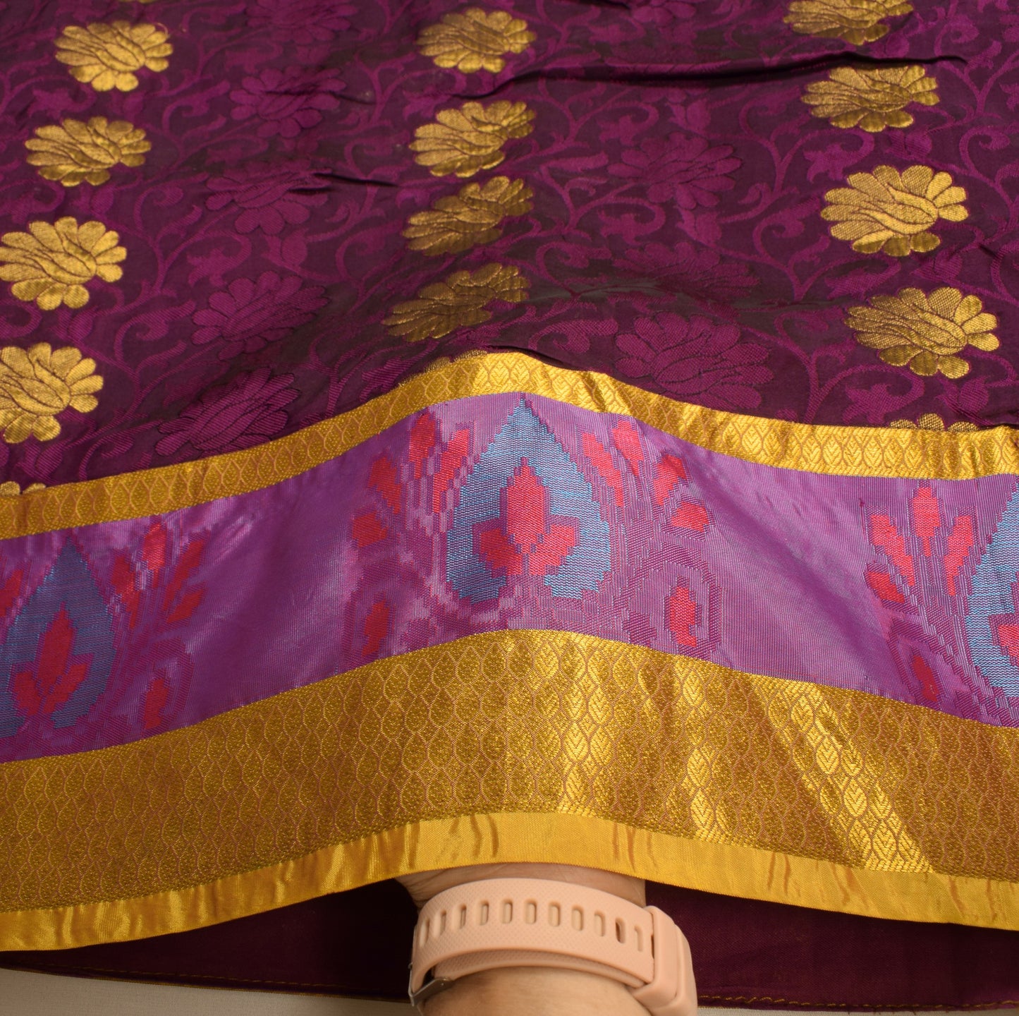 Sushila Vintage Purple Gold Jacquard Banarasi or Kanjivaram Art Silk Sari Fabric